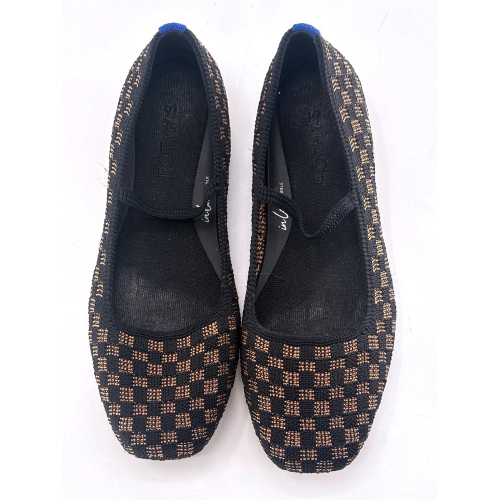 Rothy's Shoes Max Square Mary Jane Flat Women Size 8 Black Tan - Picture 2 of 8